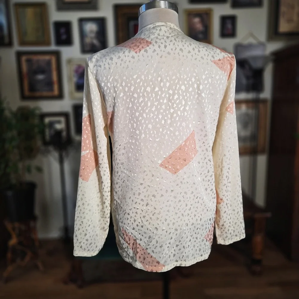 Vintage‎ 90s La Blanca Cream Blouse Blazer Lightweight Minimal Chic Retro